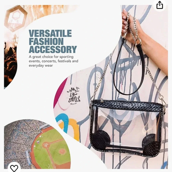 Clarity Handbag Clear Stadium Approved Crossbody Transparent Black Python Purse - Picture 11 of 15
